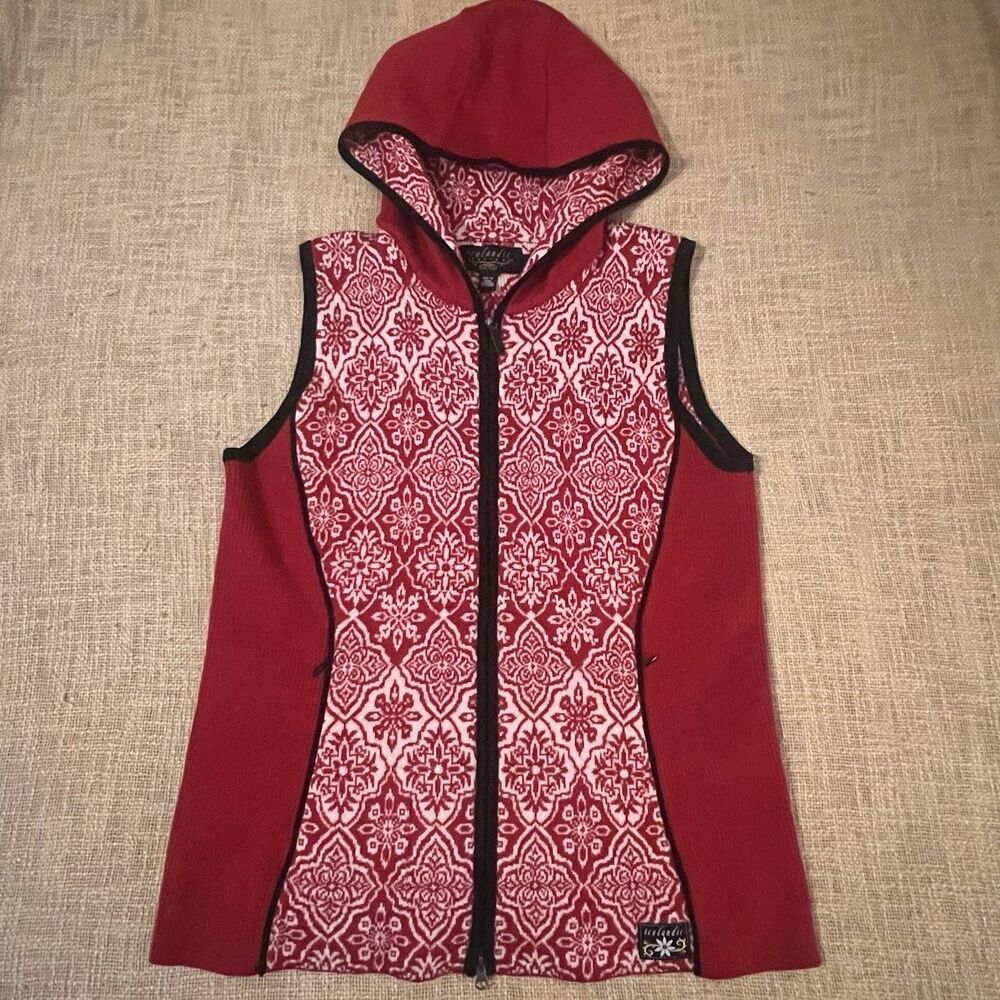 Icelandic Design Wool Blend Hooded Vest Full Zip Women's Sz M Zipper Pockets